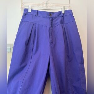 100% cotton Vibrant Purple pants , pleated front, pocket on sides, leg and back